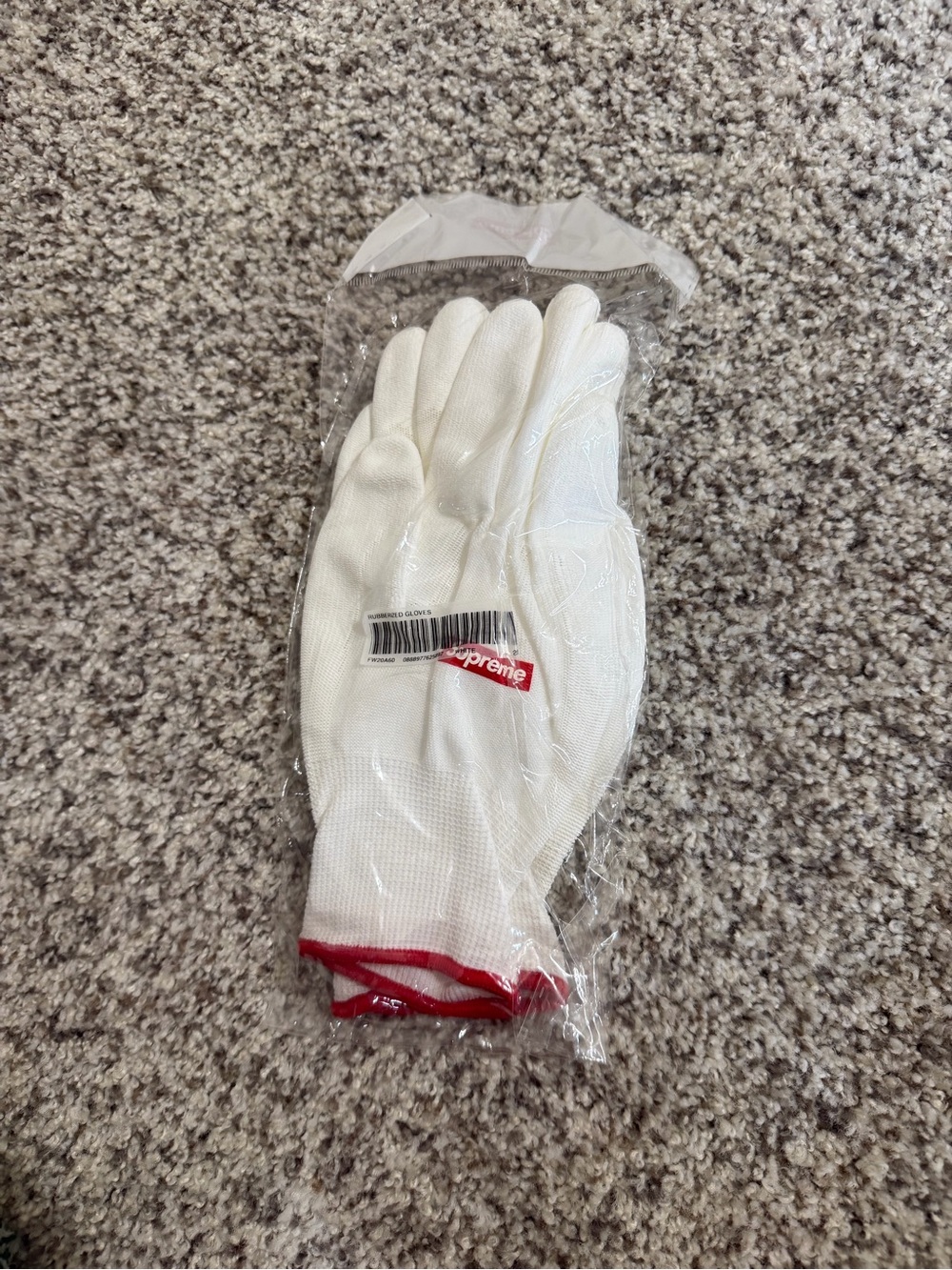 Supreme White Knit Gloves with Red Cuff